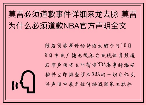 莫雷必须道歉事件详细来龙去脉 莫雷为什么必须道歉NBA官方声明全文